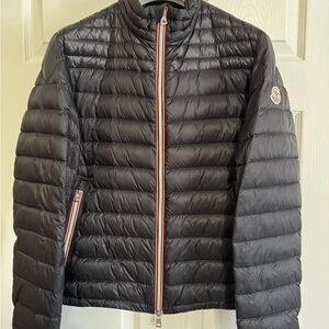 Moncler Quilted Black Puffer Jacket with Red Accents